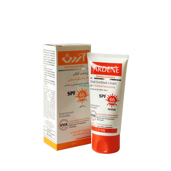 کرم ضد آفتاب رنگی SPF46 آردن فاقد جاذب های شیمیایی مناسب پوست های معمولی و حساس ۵۰ گرمی