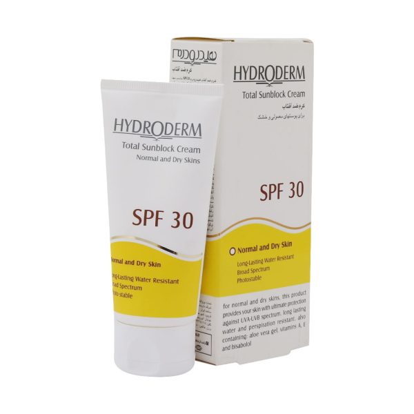 کرم ضد آفتاب SPF30 هیدرودرم مناسب پوست های معمولی و خشک ۵۰ میلی لیتری