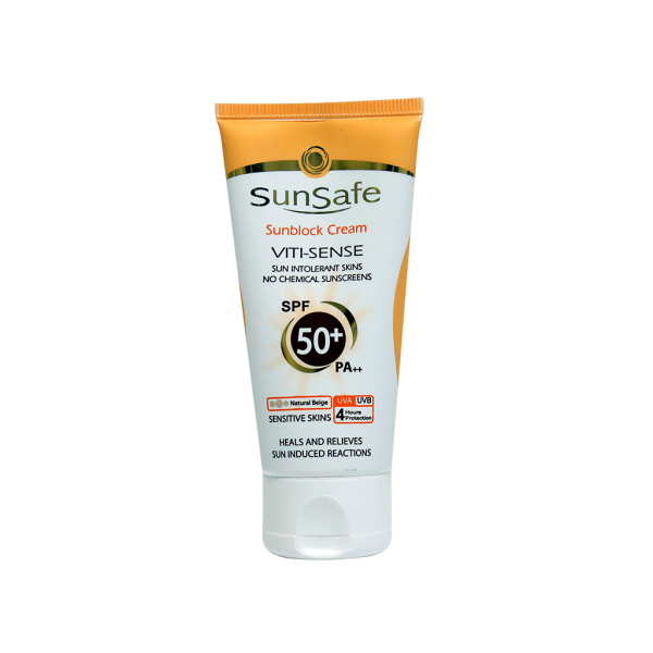 کرم ضد آفتاب رنگی فاقد جاذب های شیمیایی +SPF50 سان سیف مناسب پوست حساس ۵۰ میلی لیتری