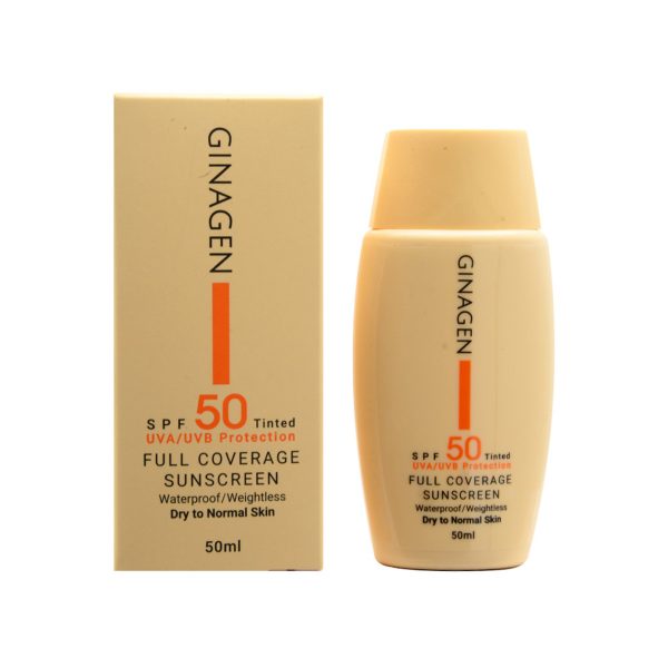 کرم ضد آفتاب رنگی SPF50 ژیناژن مناسب پوست خشک 50 میلی لیتری
